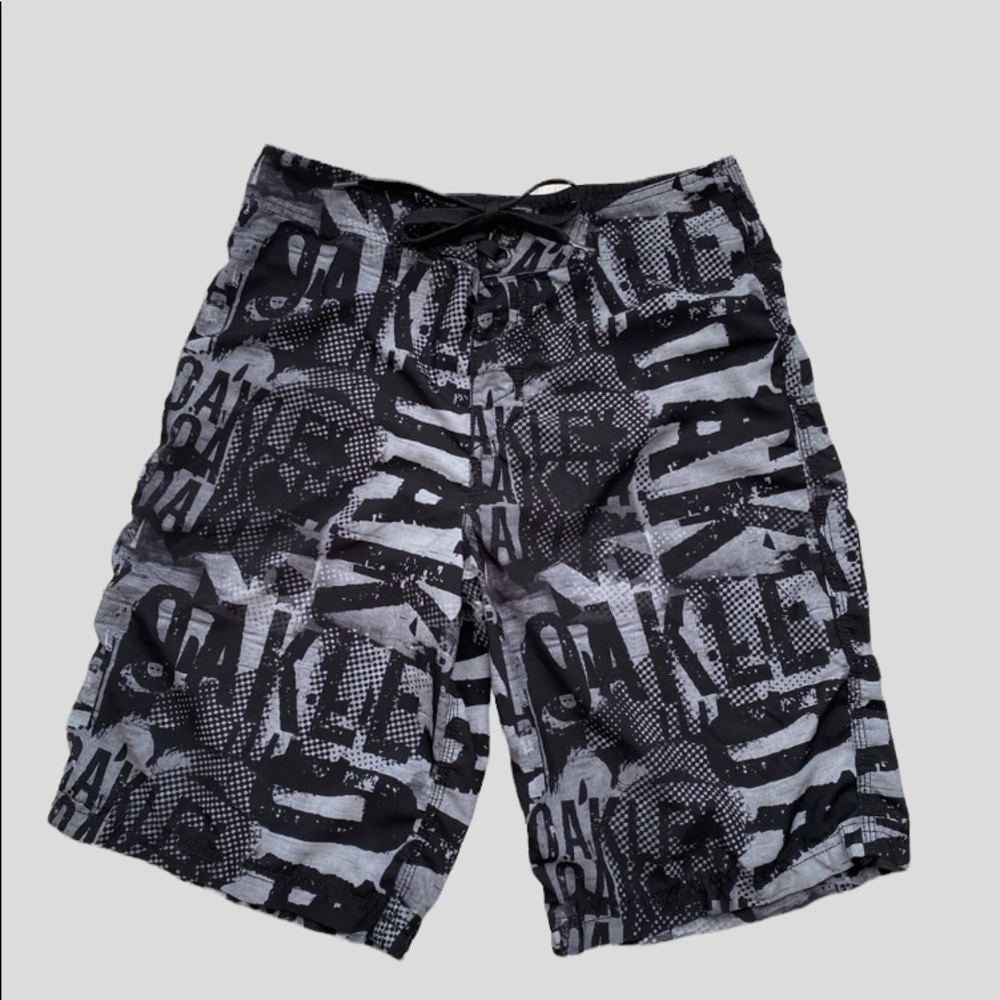 Oakley Mens Black, White & Gray Swim Trucks Board Shorts
